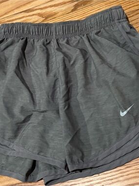 Nike Women's Dark Gray Athletic Shorts with White Swoosh